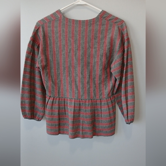 Madewell Crossover Bubble Sleeve Peplum Striped Top Size XS Cottagecore - Picture 2 of 7